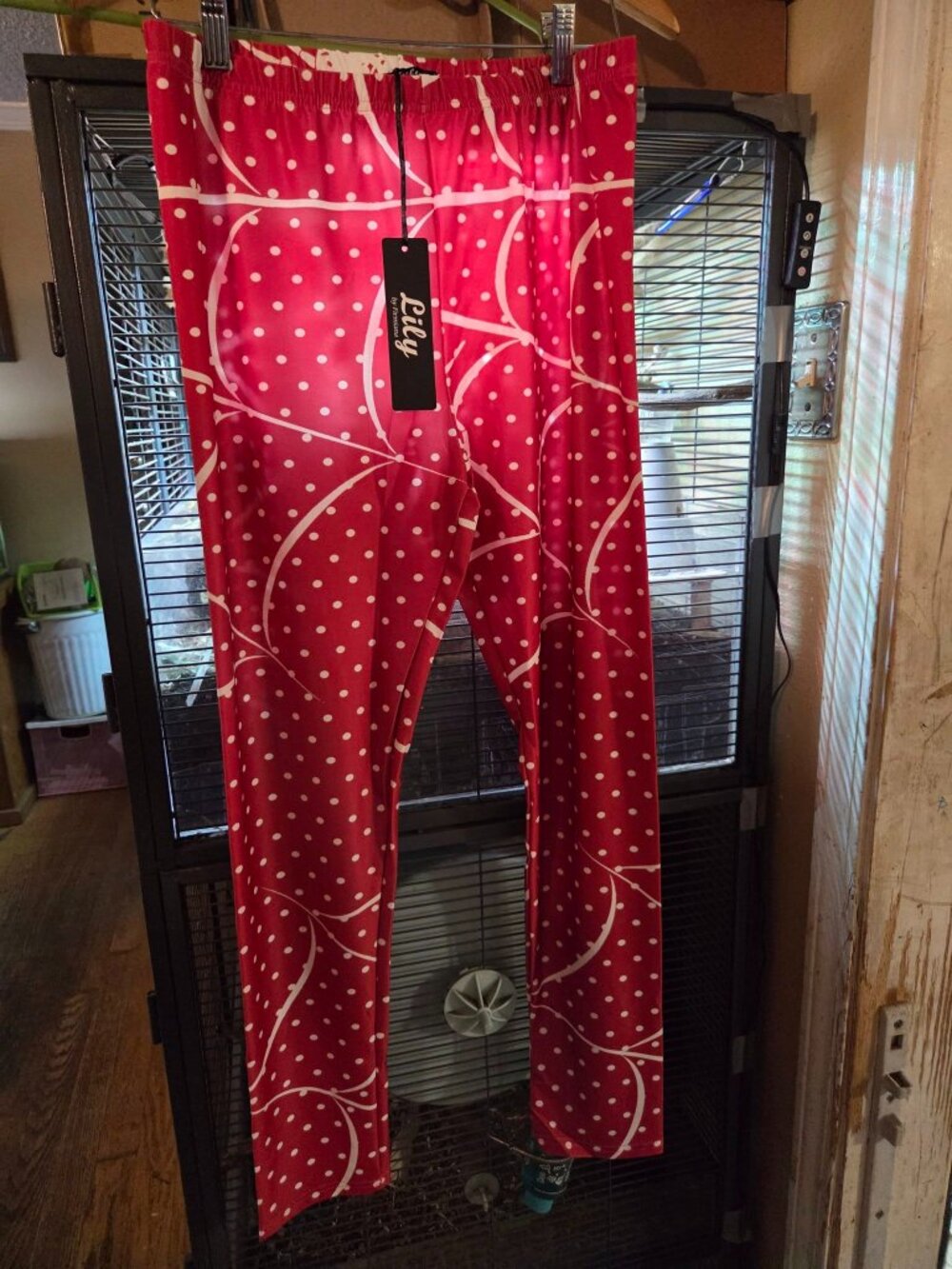 Women's Leggings L/XL Red Polka Dot Stretch Pull-On Pants - Lily by Firmiana NWT